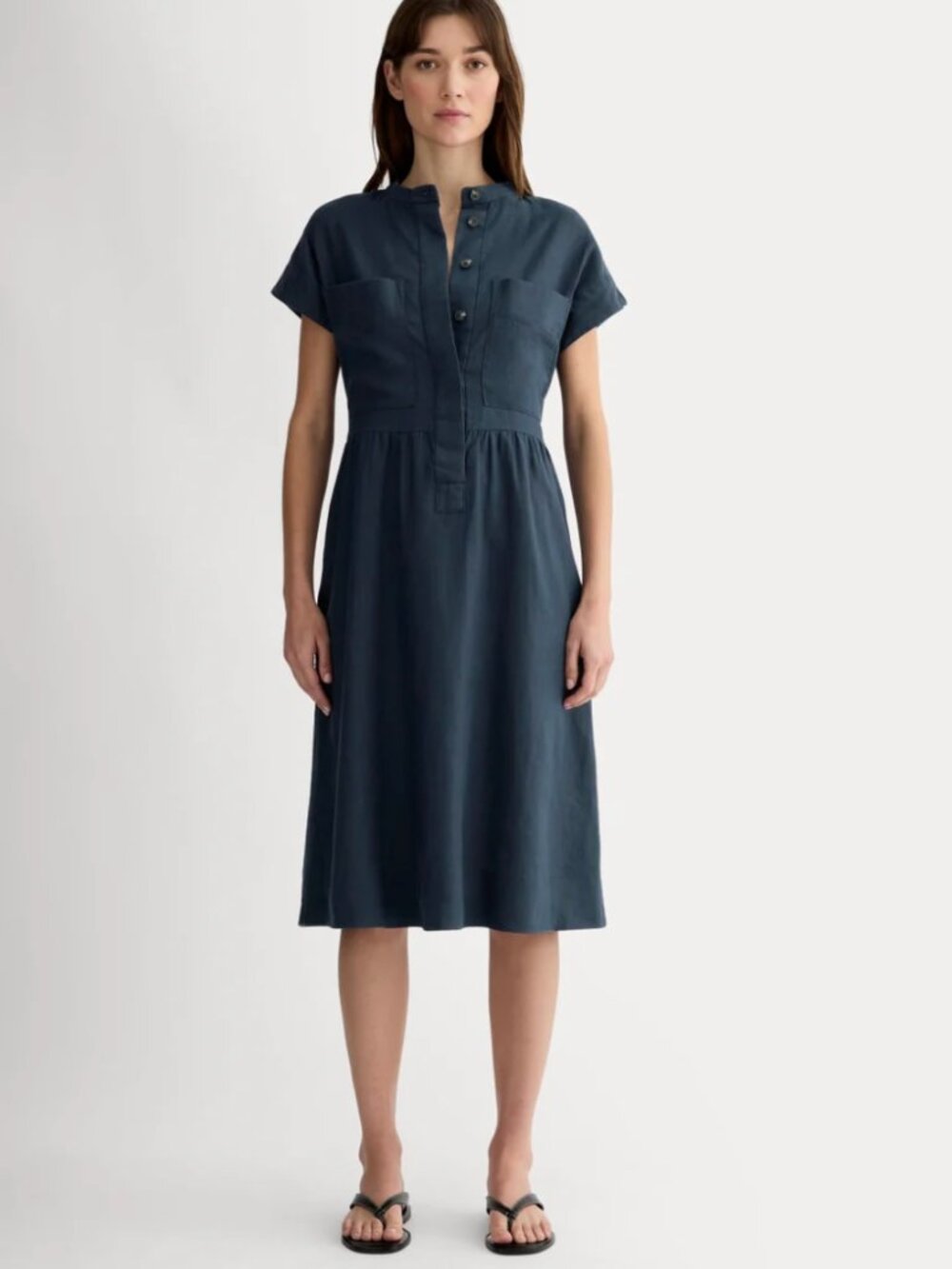 NWT Everlane The Craft Linen Dress Navy L